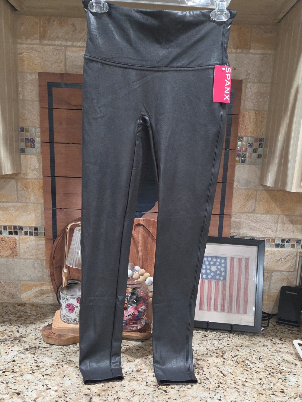 SPANX Black Faux-Leather Jeggings with High Smoothing Waist
